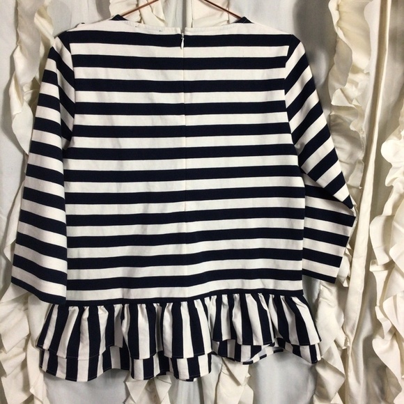 NWT J. Crew Asymmetrical Striped Peplum Ruffle Top Small Navy White - Picture 5 of 6